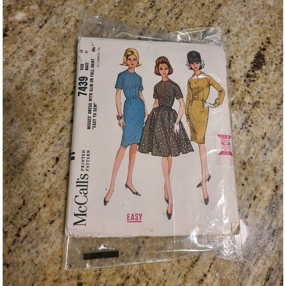 Vtg 60's McCall's 7439 Swing Dress Pencil Dress Sewing Pattern Women Sz 10 UNCUT - Picture 5 of 5